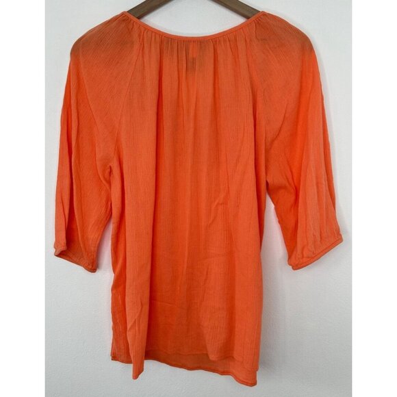 Catherines Tunic Women OXWP 14/16W Petite Orange 3/4 Sleeve Crochet Floral Detai - Picture 4 of 9
